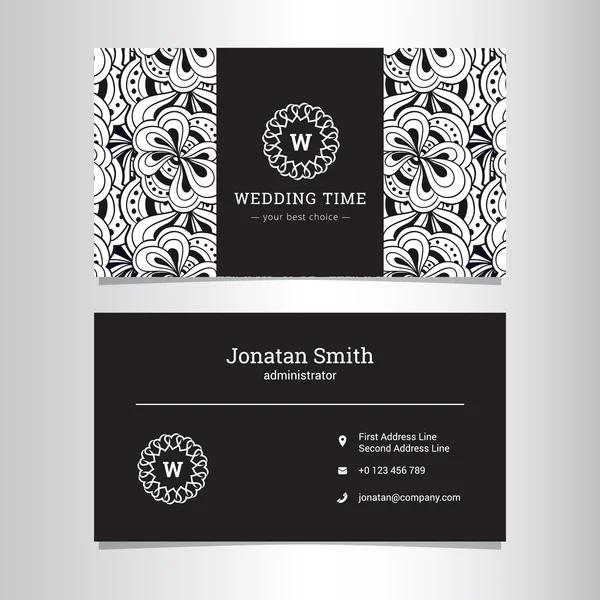 Vektorové elegantní svatební agentura business card šablony s abstraktní vzor květy — Stockový vektor