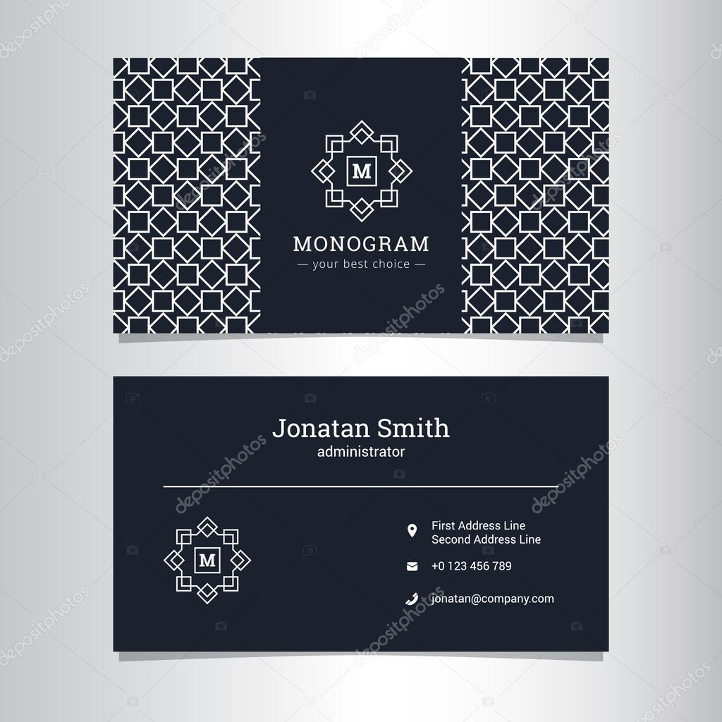 Vector elegant business card template with monogram logo and geometric pattern