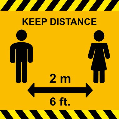 Sosyal mesafeyi kavra. Mesafenizi koruyun, 2 metre ya da 2 metre, 2 metre komut simgesi. Düz tasarımda vektör illüstrasyonu. 