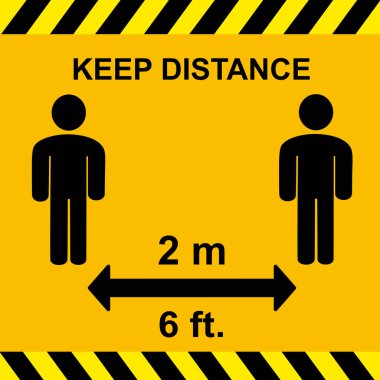 Sosyal mesafeyi kavra. Mesafenizi koruyun, 2 metre ya da 2 metre, 2 metre komut simgesi. Düz tasarımda vektör illüstrasyonu. 