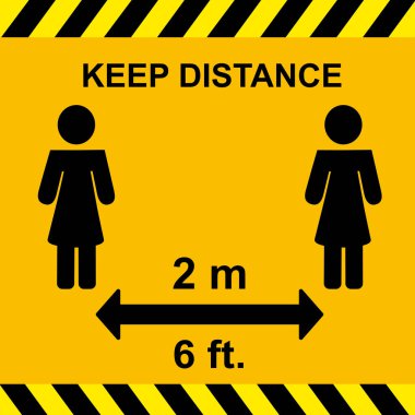 Sosyal mesafeyi kavra. Mesafenizi koruyun, 2 metre ya da 2 metre, 2 metre komut simgesi. Düz tasarımda vektör illüstrasyonu. 