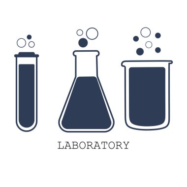 Sıvı hatlı laboratuvar test tüpü. Vektör çizimi. Düz çizgi film tasarımında. Bilim teknolojisi. Kimyasal madde hattı ve katı simge.