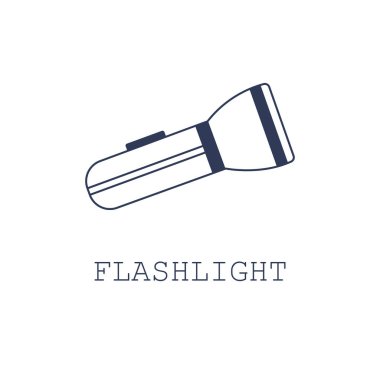 Beyaz arkaplanda el feneri simgesi. Düz çizgi film tasarımında vektör illüstrasyonu. 