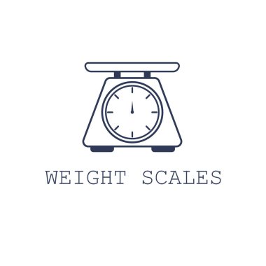 Beyaz arkaplanda ağırlık ölçeği simgesi. Düz çizgi film tasarımında vektör illüstrasyonu.