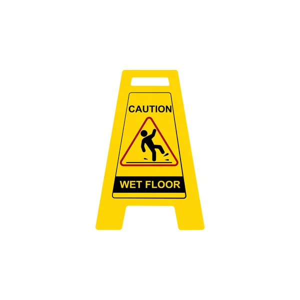Yellow Sign Caution Wet Floor Isolated White Background Vector Illustration — Stock Vector