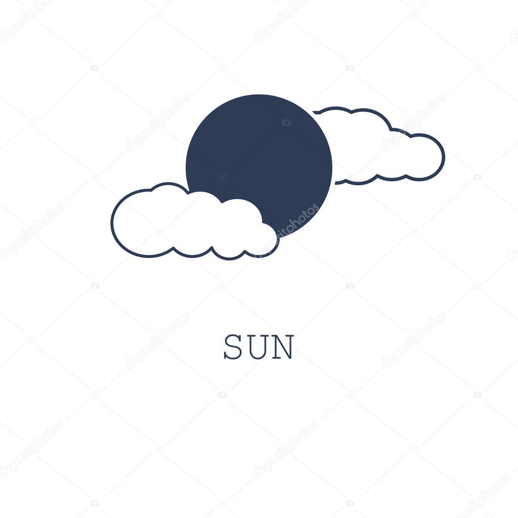 Sun icon on white background. Vector illustration in flat outline design. 
