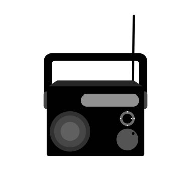 Beyaz arka planda radyo simgesi. Düz çizgi film tasarımında vektör illüstrasyonu. 
