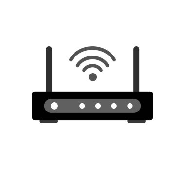 Beyaz arkaplanda router wifi simgesi. Çizgi film tasarımında vektör çizimi. Wifi modemi. 