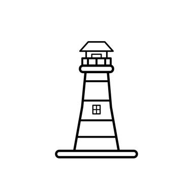 Beyaz arka planda ışık evi simgesi. Çizgi film tasarımında vektör çizimi. Web sitesi, afiş, poster ve uygulama için kullan. 