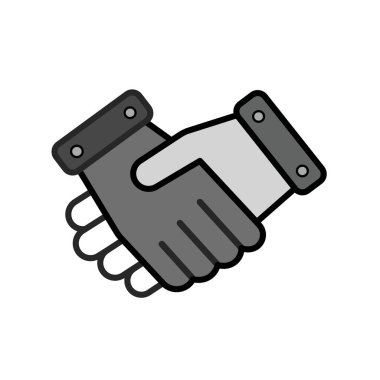 Beyaz arka planda el sıkışma simgesi. Düz çizgi film tasarımında vektör illüstrasyonu. 