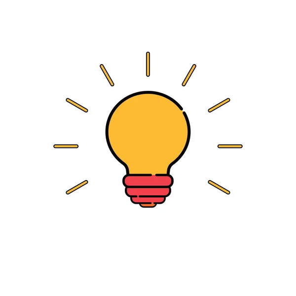 白い背景に電球のアイコン 平面漫画デザインのベクトルイラスト アイデア 解決策 思考のアイコン — ストックベクタ