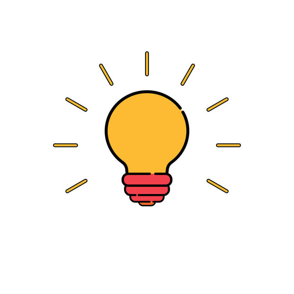 Light bulb icon on white background. Vector illustration in flat cartoon design. Idea, solution, thinking icon. 