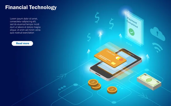 Drahtlose Finanzbankentechnologie Und Zahlungssicherheit Isometrische Ansicht Der Kreditkartenzahlung Smartphone Innovatives — Stockvektor
