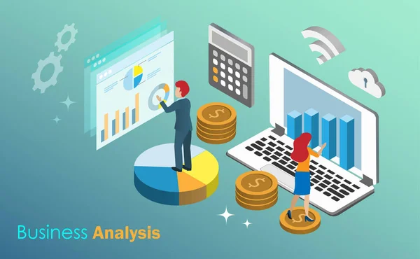 Homme Femme Affaires Analysant Croissance Entreprise Les Bénéfices Des Graphiques — Image vectorielle