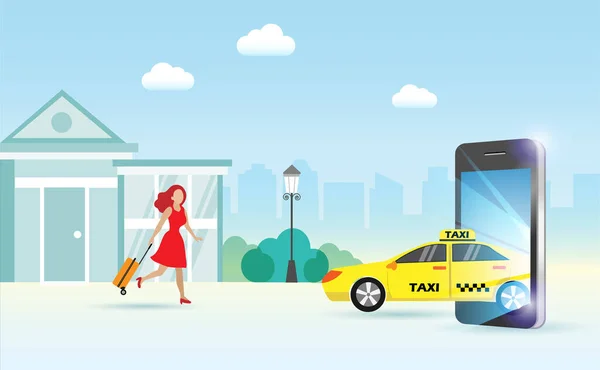 Servizio Taxi Online Concetto Tecnologia Trasporto Taxi Che Penetra Dallo — Vettoriale Stock