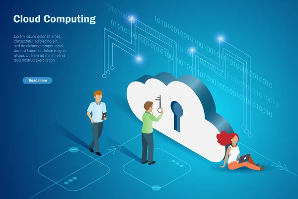 Empresario Que Utiliza Clave Para Desbloquear Servicio Computación Nube Vector — Vector de stock