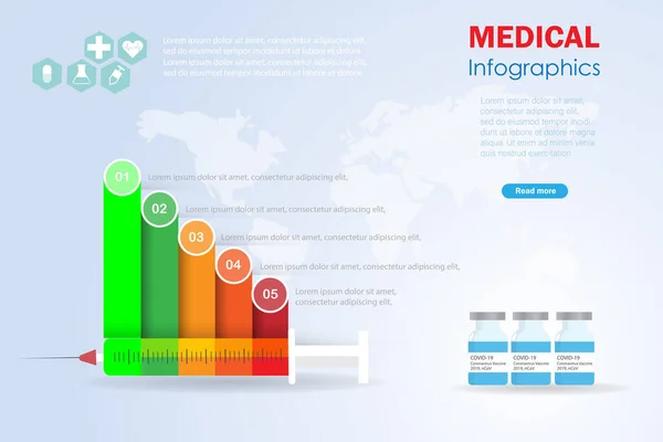 Lecovid Vaccine Syringe Infographics Steps Options Template Processes Graph Chart — Stock Vector