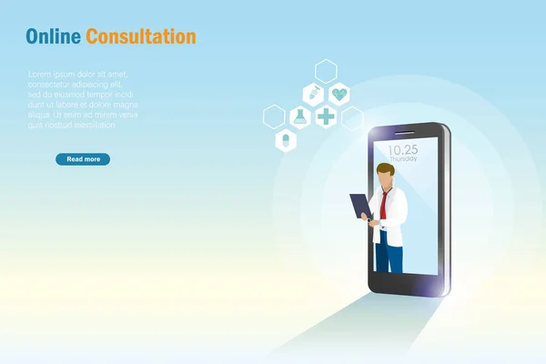 Virtuele Dokter Online Ziekenhuis Online Consult Dokter Smartphone Scherm Geven — Stockvector
