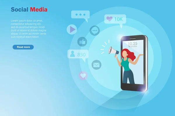 Influenceur Concept Marketing Sur Les Médias Sociaux Femme Influenceur Sur — Image vectorielle