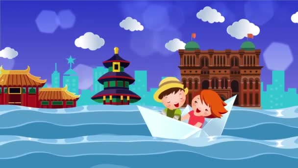 Cartoon World Graphic Made Structures Design Specially Kids Background — Stock Video