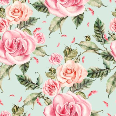 Sulu Boya gerçekçi Güllü desen.