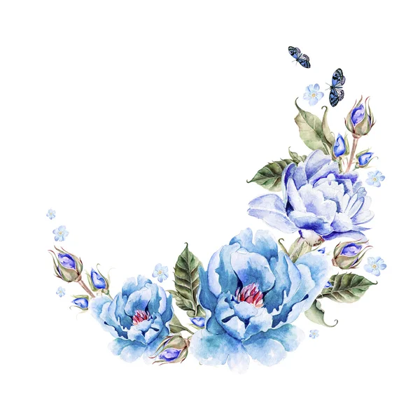 Strauß von Pfingstrosen-Blumen. Aquarell — Stockfoto
