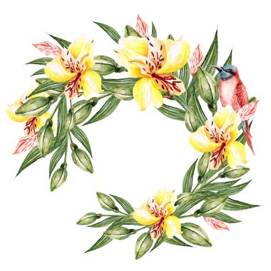 Alstroemeria ve kuşların çelenk.