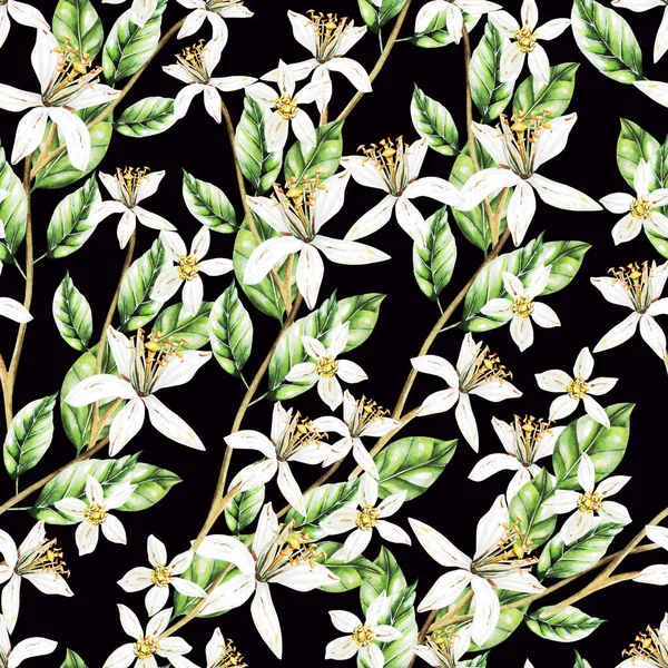 Kolorowy Akwarelowy Wzór Cytrynowymi Owocami Kwiatami Ilustracje — Zdjęcie stockowe