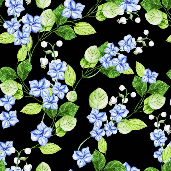 Sulu Suluboya Bahar Mavisi Çiçekli Kusursuz Düğün Deseni Suluboya Çizimi — Stok fotoğraf
