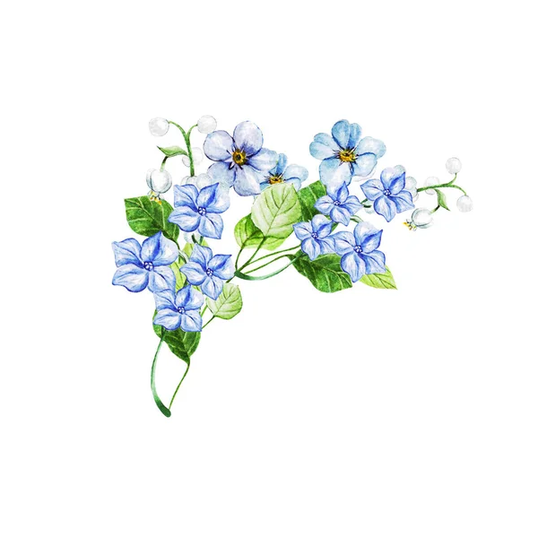 Blau Vergiss Mich Nicht Frühlingsblumen Strauß Für Die Hochzeit Dekoratives — Stockfoto