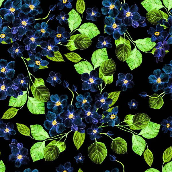 Elegancia Akvarell Esküvő Zökkenőmentes Minta Tavaszi Kék Virágok Akvarell Illusztráció — Stock Fotó