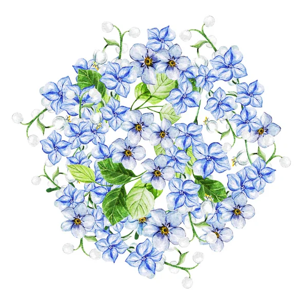 Blau Vergiss Mich Nicht Frühlingsblumen Strauß Für Die Hochzeit Dekoratives — Stockfoto
