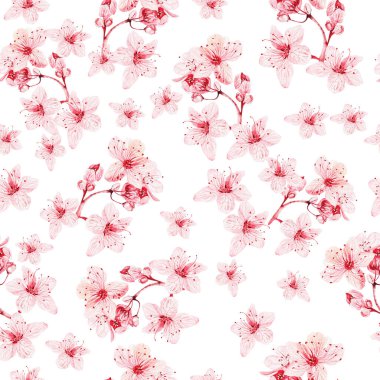 Japon sakuralı ve pembe çiçekli dikişler. Görüntü