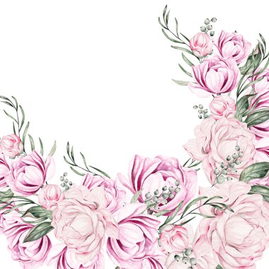 Şakayıklı kart, tebrik kartı, düğün davetiyesi, doğum günü ve diğer tatil ve yaz arkaplanı olarak kullanılabilir. Suluboya çizimi