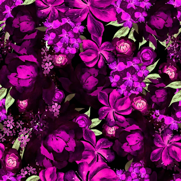 Güller Şakayık Çiçeklerle Sulu Boya Desenli Görüntü — Stok fotoğraf