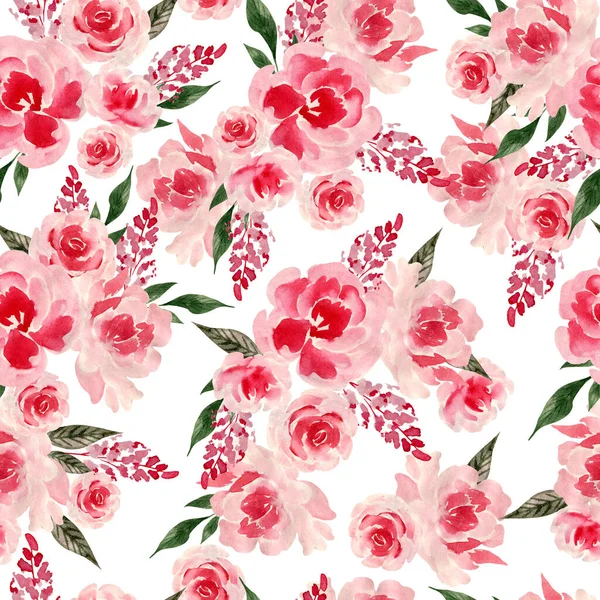 Patrón Sin Costuras Acuarela Con Rosas Flores Peonía Ilustración — Foto de Stock