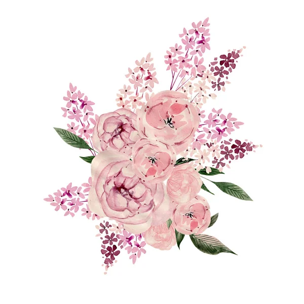 Akvarell Csokor Virágokkal Illusztráció — Stock Fotó