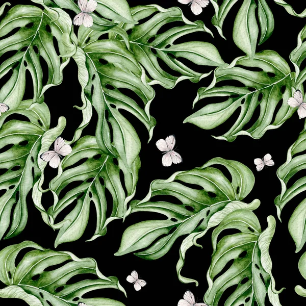 Mooie Aquarel Naadloos Patroon Met Tropische Bladeren Illustratie — Stockfoto