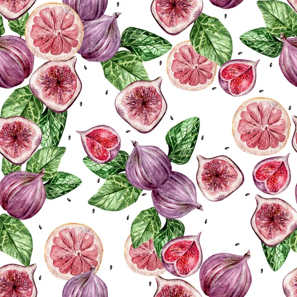 Padrão Brilhante Aquarela Bonita Com Frutas Figo Ilustração — Fotografia de Stock