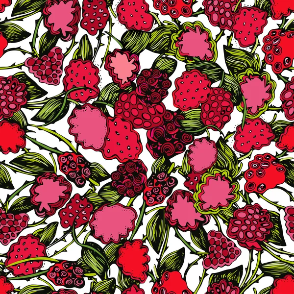Seamless pattern with bright colorful image of a ripe raspberry — Stock Vector