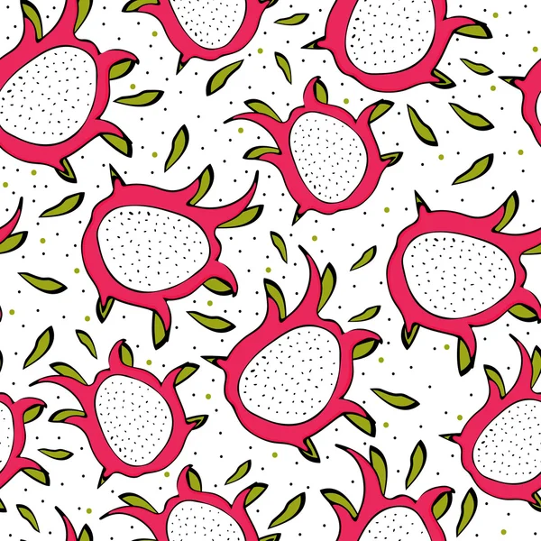 Seamless pattern with bright colorful image of fruit pitahaya — Stock Vector