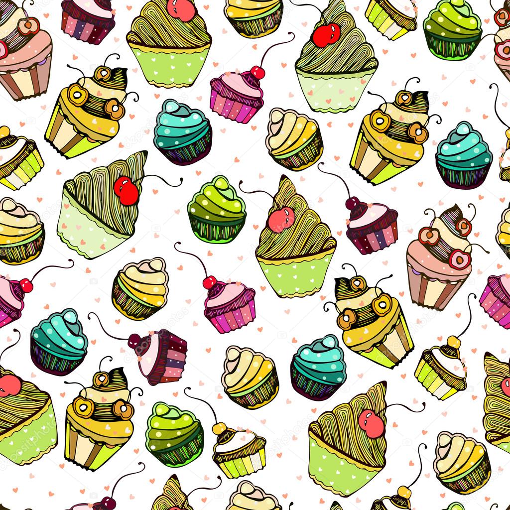 Vector seamless texture with cute Cake