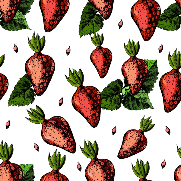 Patrón de colores brillantes con fresas. Dibujo manual . — Vector de stock