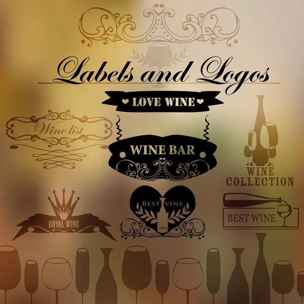Conjunto de elementos de estilo vintage para rótulos e crachás para vinho, vinhedo, clube de vinhos e restaurante — Vetor de Stock