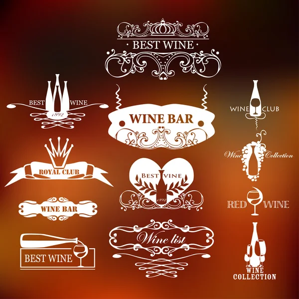 Conjunto de elementos de estilo vintage para etiquetas e insignias para vino, viñedo, club de vinos y restaurante — Vector de stock