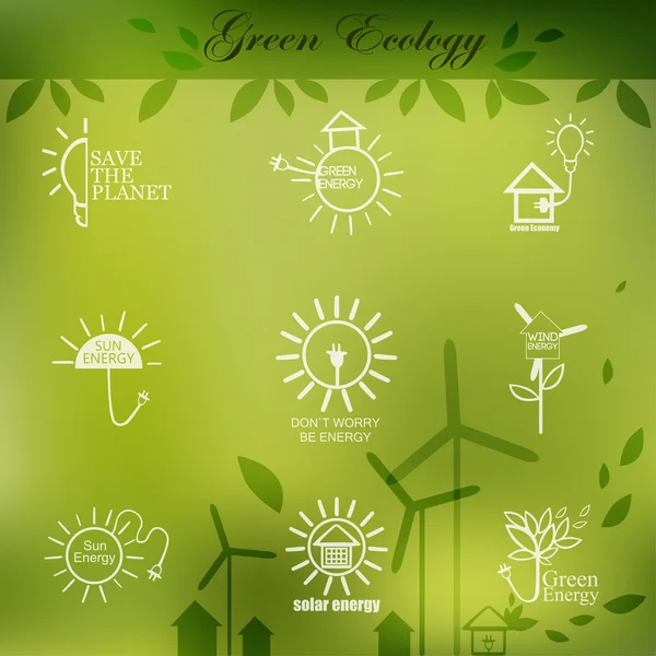 Illustrations with icons of ecology, environment, green energy and pollution — Stock Vector