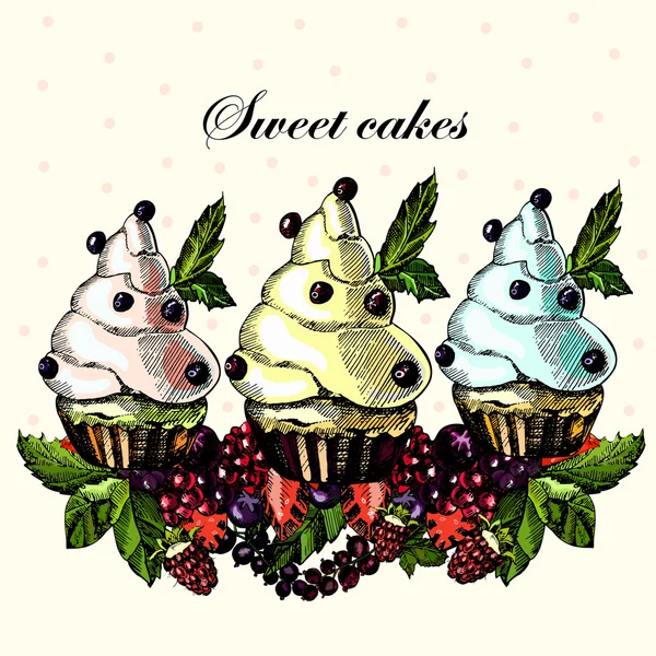 Gâteau décoré avec des baies et des fruits doux — Image vectorielle