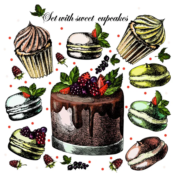 Set de cupcakes sucrés — Image vectorielle