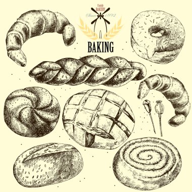 Fırın vektör kümesi. Elle çizilmiş.