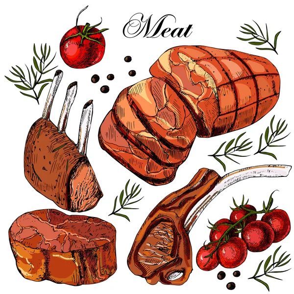 Dibujo a mano carne . — Vector de stock